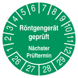 Prüfplakette Röntgengerät geprüft Nächster Prüftermin Grün