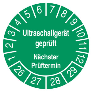 Prüfplakette Ultraschallgerät geprüft Nächster Prüftermin Grün