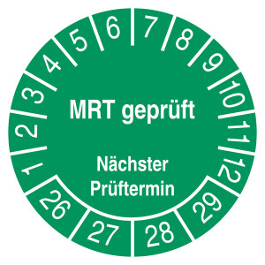 Prüfplakette MRT geprüft Nächster Prüftermin Grün