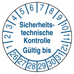Prüfplakette Sicherheitstechnische Kontrolle Gültig bis Weiß