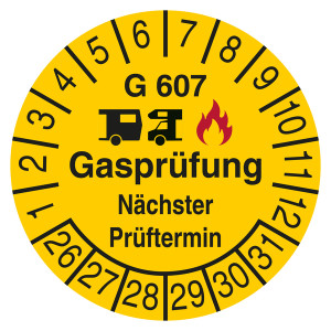 Prüfplakette Gasprüfung Nächster Prüftermin G 607 Gelb