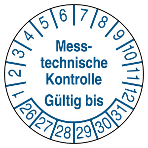 Prüfplakette Messtechnische Kontrolle Gültig bis Weiß