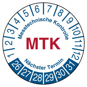Prüfplakette Messtechnische Kontrolle MTK Nächster Termin Weiß