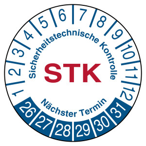 Prüfplakette Sicherheitstechnische Kontrolle STK Nächster Termin Weiß