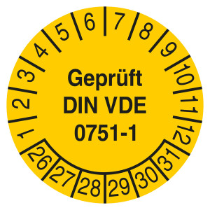 Prüfplakette Geprüft DIN VDE 0751-1 Gelb