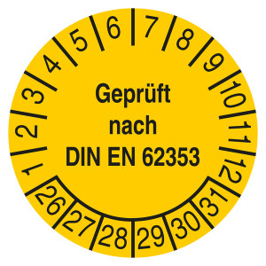 Prüfplakette Geprüft nach DIN EN 62353 Gelb