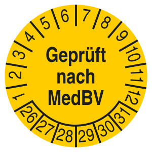 Prüfplakette Geprüft nach MedBV Gelb