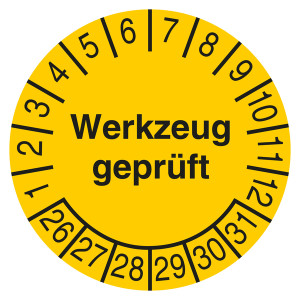 Prüfplakette Werkzeug geprüft Gelb