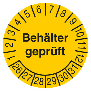 Prüfplakette Behälter geprüft Gelb