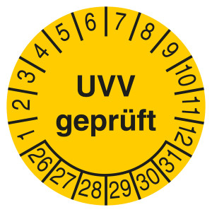 Prüfplakette UVV geprüft Gelb