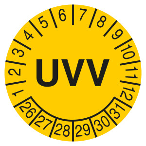 Prüfplakette UVV Gelb