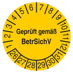 Prüfplakette Geprüft gemäß BetrSichV Gelb