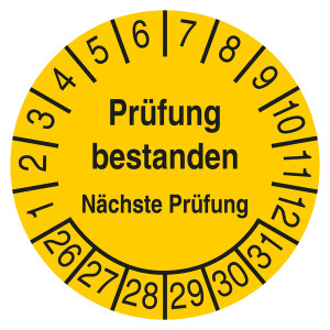 Prüfplakette Prüfung bestanden Nächste Prüfung Gelb