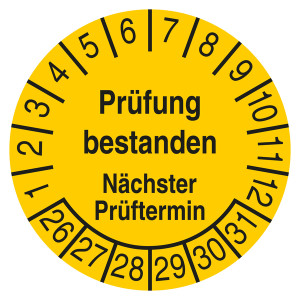 Prüfplakette Prüfung bestanden Nächster Prüftermin Gelb