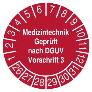 Prüfplakette Medizintechnik Geprüft nach DGUV Vorschrift 3 Rot