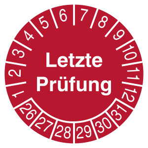 Prüfplakette Letzte Prüfung Rot