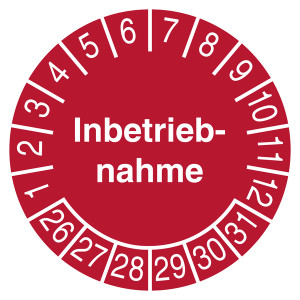Prüfplakette Inbetriebnahme Rot