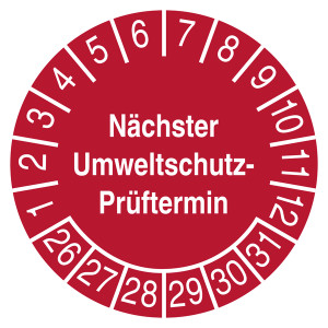 Prüfplakette Nächster Umweltschutz-Prüftermin Rot