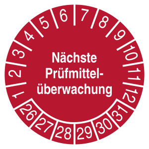 Prüfplakette Nächste Prüfmittelüberwachung Rot