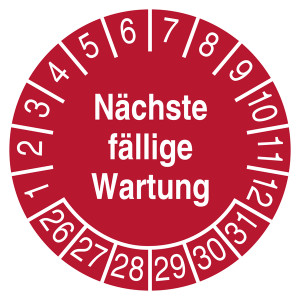 Prüfplakette Nächste fällige Wartung Rot