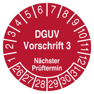 Prüfplakette DGUV Vorschrift 3 Nächster Prüftermin Rot