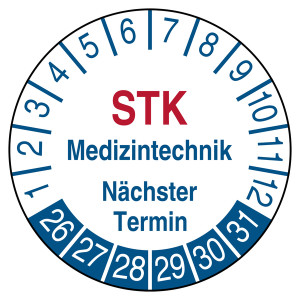 Prüfplakette STK Medizintechnik Nächster Termin Weiß