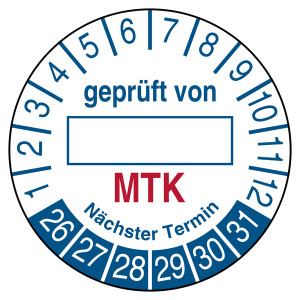 Prüfplakette MTK geprüft von Nächster Termin Weiß