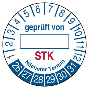 Prüfplakette STK geprüft von Nächster Termin Weiß