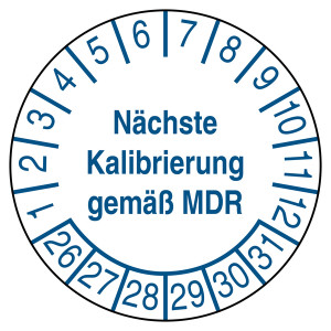 Prüfplakette Nächste Kalibrierung gemäß MDR Weiß