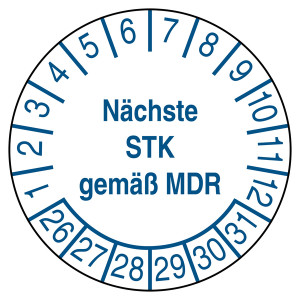 Prüfplakette Nächste STK gemäß MDR Weiß