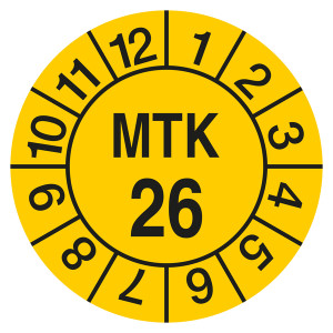 Prüfplakette MTK Gelb Jahreszahl zweistellig