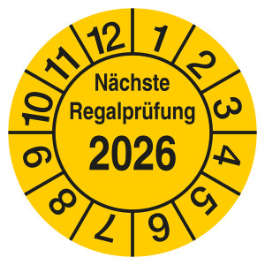 Prüfplakette Nächste Regalprüfung Gelb