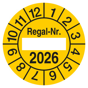 Prüfplakette Regal-Nr. mit Jahreszahl Gelb