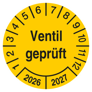 Prüfplakette Ventil geprüft Gelb