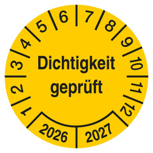 Prüfplakette Dichtigkeit geprüft Gelb