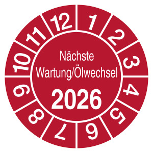 Prüfplakette Nächste Wartung / Ölwechsel mit Jahreszahl Rot