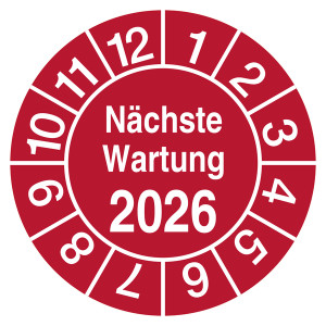 Prüfplakette Nächste Wartung mit Jahreszahl Rot