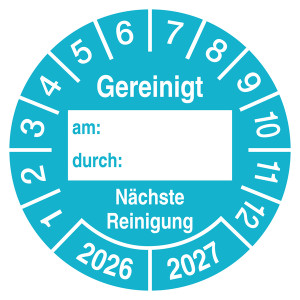 Prüfplakette Gereinigt am durch Nächste Reinigung Türkis