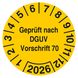 Prüfplakette geprüft nach DGUV Vorschrift 70 Gelb