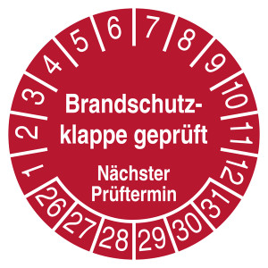 Prüfplakette Brandschutzklappe geprüft Nächster Prüftermin Rot