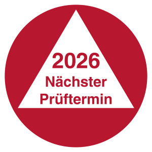 Prüfplakette Nächster Prüftermin mit Jahreszahl vierstellig Rot