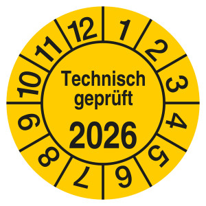 Prüfplakette Technisch geprüft mit Jahreszahl Gelb