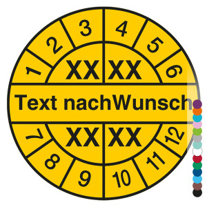 Mehrjahresprüfplakette mit Wunschtext und Wunschfarbe für 4 Jahre rund