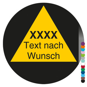 Jahresprüfplakette mit Wunschtext und Jahreszahl vierstellig rund