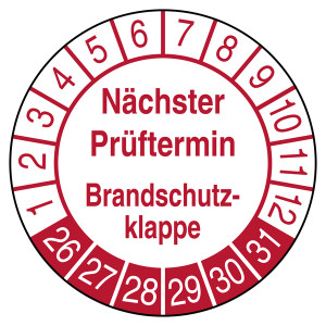 Prüfplakette Nächster Prüftermin Brandschutzklappe Weiß