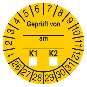 Prüfplakette Geprüft von am K1 K2 Gelb