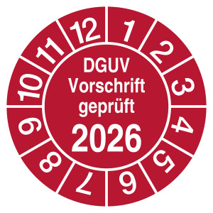 Prüfplakette DGUV Vorschrift geprüft mit Jahreszahl Rot