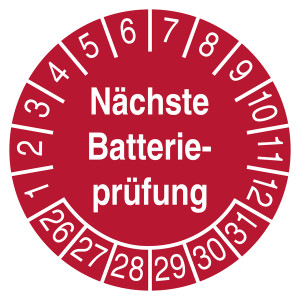 Prüfplakette Nächste Batterieprüfung Rot