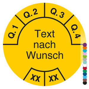 Mehrjahresprüfplakette mit Wunschtext und Wunschfarbe für 2 Jahre, Jahreszahl zweistellig