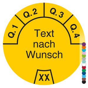 Jahresprüfplakette mit Wunschtext und Wunschfarbe, Jahreszahl zweistellig